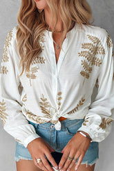 Lässige Stickerei Basic Hemdkragen Tops